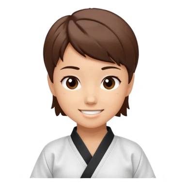 karate girl with black belt, brown short hair, smiling sticker