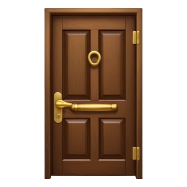 iOS-style 3D emoji: a simple closed wooden door with a shiny brass handle, door slightly shaking as if just knocked loudly, soft shadows; no text, no faces sticker