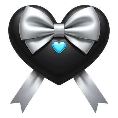 glossy stitched black heart with a silver bow and heart pattern on the bow sticker