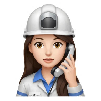okay now do a brunette girl with long dark brown hair. rolling her eyes like she is annoyed as she is on a phone call (iphone) and is wearing a engineer helmet  sticker