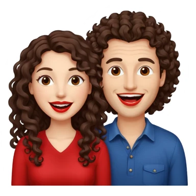 two people. one woman with long curly dark brown hair. one man with brown hair that goes up. they are laughing sticker