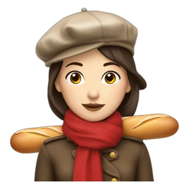 a french brunette girl with a beret, a red scarf and a baguette. sticker