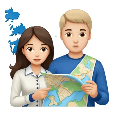 Russian young man and elegant fair-skinned Latina girl in cute costal outfits with a map planning  sticker
