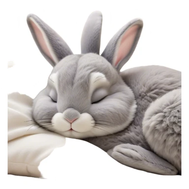 Meme-Worthy Cute Sleeping Grey Rabbit Portrait Emoji, Head resting peacefully with a contented smile, showcasing a delightfully compact build and a luxuriously soft grey fur, eyes shut in a serene nap, Simplified yet hilariously adorable features, highly detailed, glowing with a soft, drowsy light, high shine, relaxed and utterly lovable, stylized with an air of playful laziness, bright and heartwarming, soft glowing outline, capturing the essence of a comically sleepy bunny, so meme-worthy it feels like it could instantly become the next viral sensation of adorable slumber! sticker