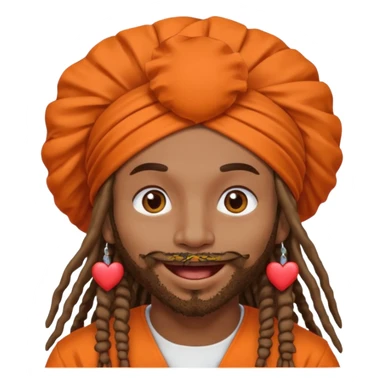 Brownskin man with long dreadlocks orange shirt add white ruffled turban with hearts in both eyes mouth open  sticker