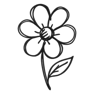 hand drawn outlined icon of a pink flower, no fill, transparent background, thick lines sticker