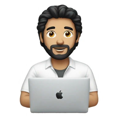 white man with black hair working macbook sticker