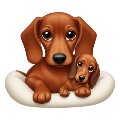 Red dachshund cuddling with baby sticker