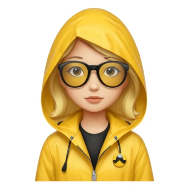 girl in yellow raincoat meme with black sunglasses sticker
