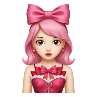 Girl with red bow on her head and pink corset sticker