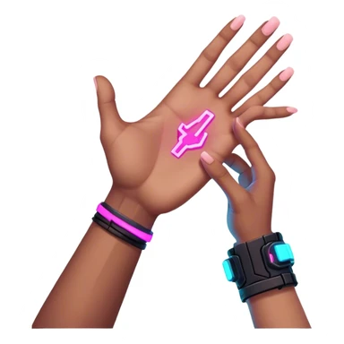 Neon cyberpunk style 
male hand holding female sticker