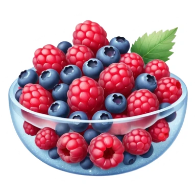 small mix of whole frozen berries including raspberries, strawberries, blueberries, redcurrants, coated with a light frost layer, slightly muted colors and icy sparkle, loosely clustered or lightly scattered, no bag, bowl, or garnish, just the fruits, soft lighting, subtle shadows, emoji scale sticker