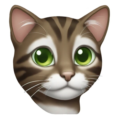 Dark brown tabby cat with Green eyes and white neck sticker