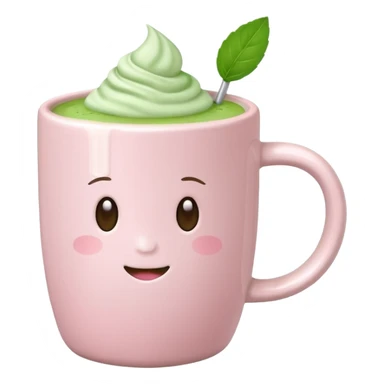 White pastel pink ceramic mug with matcha latte sticker