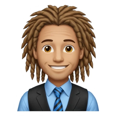 man in vest with blue tie, dreadlock hair sticker