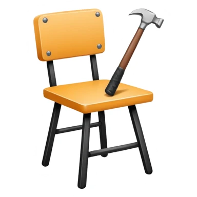 Minimalistic flat vector icon, iOS style, thin black contour on white background. Chair with hammer and paintbrush. No text, no shadows sticker