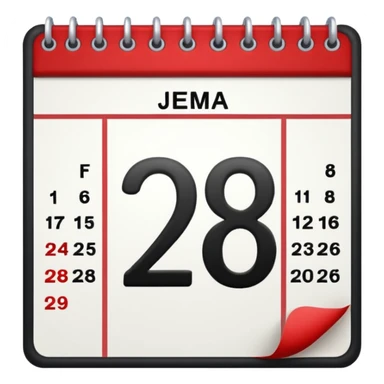 calendar with number 28, white page and red top sticker