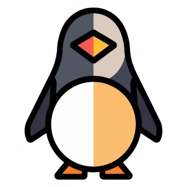 penguin icon constructed entirely from circles and triangles, geometric minimalist design sticker