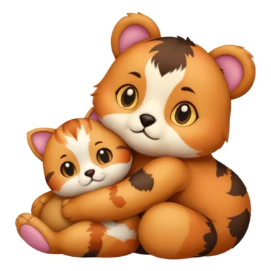 cat hugs a little bear sticker