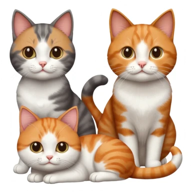 3 different coloured tiny short haired cats, including a dark grey and white cat, a ginger and white and a brown tabby and white sticker