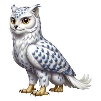 Realistic wild natural elegant pretty beautiful handsome shiny colorful furry 4-legged digitigrade snow-leopard-snowy-owl-gryphon-griffin-albino-lion-fusion-hybrid-fursona-furry-animal-creature, full body, hyper-realism, long tufted tail sticker