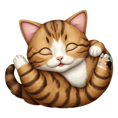 dark brown tabby and white cat upside down with eyes closed sticker