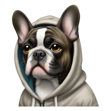 old brindle french bulldog wearing a hoodie sticker