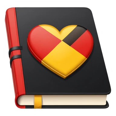 book with a check mark and German flag above it sticker