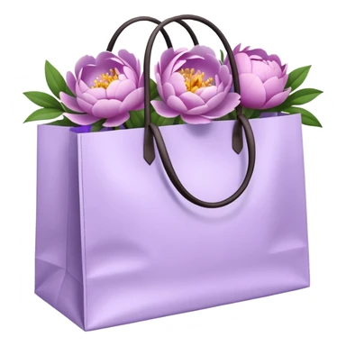 Realistic white shopping bag with lilac peonies in it sticker