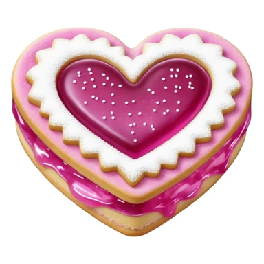 Realistic shortbread cookie in the shape of a heart with light margenta jelly middle filling and sprinkled powder sugar on top. sticker