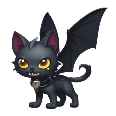   cool edgy kawaii ethereal dark-punk-themed animal vampiric cat-hybrid Fakemon with fangs and bat-wing-ears with a collar full body sticker