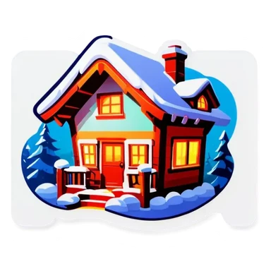 Schneebedecktes haus mit einem Glasdach Nordlichter am Himmel sticker