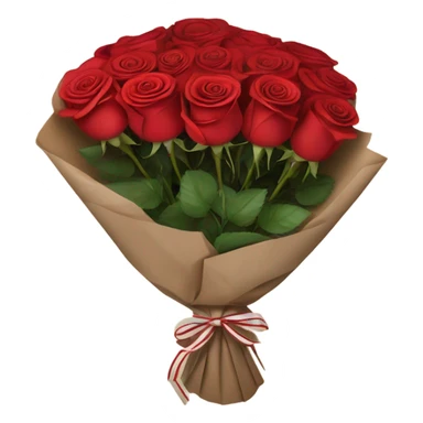 Rose bouquet wrapped in brown paper, red and white roses. The paper must show at the back and the bow must be brown sticker