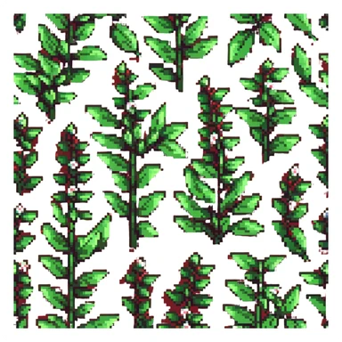 Green tea buds and leaves, pixel art style sticker