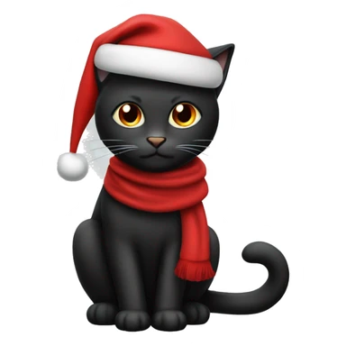 black cat with a red santa hat and a red scarf sticker