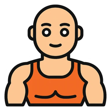 bald muscular man with big eyes sticker