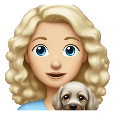 blue eyed old blonde lady with dark brown Cockapoo puppy dog sticker