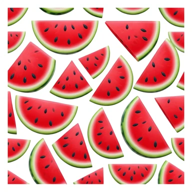 Cinematic juicy watermelon, thick slices revealing vibrant red interior, glossy and glistening with tiny black seeds, fresh and refreshing, soft glowing background, summer vibes. sticker
