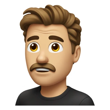  really really annoyed bored look Brown haired guy with a mustache eyes looking up bored look blowing air out of his mouth black T-shirt in his late 30s  brown mustache and hair is in a ponytail sticker