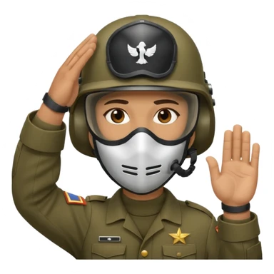 Soldier saluting with helmet + mask on sticker
