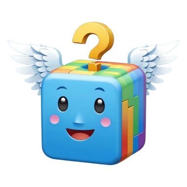  mainly blue and rainbow, the blue being the block itself. The rainbow parts are question marks, corner and smile. It has 2 white wings on each side like the other Lucky Blocks. sticker