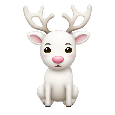 tiny fully body white reindeer with a pale pink Rudolph nose sticker