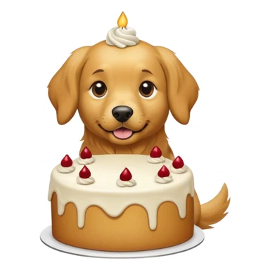 slightly darker colored golden retriever, turning into a cake more realistic looking sticker