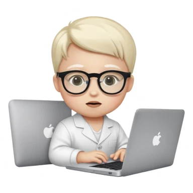 baby white skin bull in fancy glasses sitting in front of a macbook, working  sticker