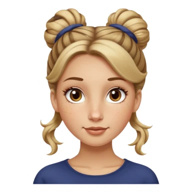 creative women with long dark Blond with highlights semi curly hair white women with hair in a top bun(one bun not two), oval shape face hazel eyes long lashes freckles on the nose high cheek bones sticker
