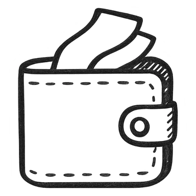 wallet, hand-drawn outlined icon style, playful and sketchy sticker