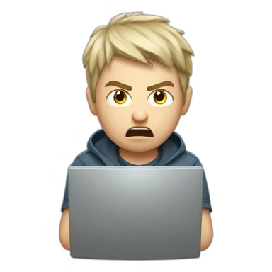 Angry russian boy with a computer sticker