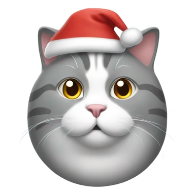 Grey fat cat with white accents wearing a Santa hat sticker