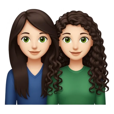 Two besties: 1: long ironed straight darkbrown hair, green eyes 2: long curly darkbrown hair, brown eyes sticker