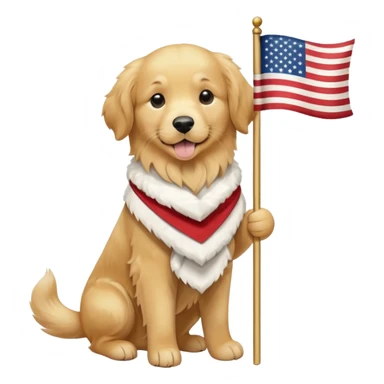 a full body of cute golden hold the flag sticker